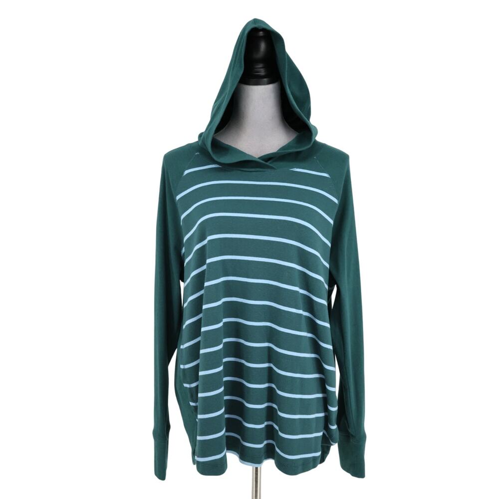 Eddie Bauer Top Plus Size 2XL Green Blue Stripe Hoodie Cotton Blend Gorpcore